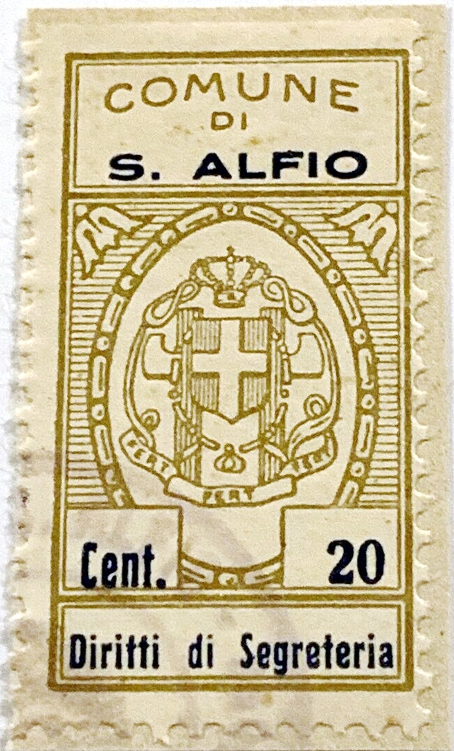 Marca da Bollo del Comune di SANT´ALFIO su Carta Bianca di dimensioni 22 x 35 mm