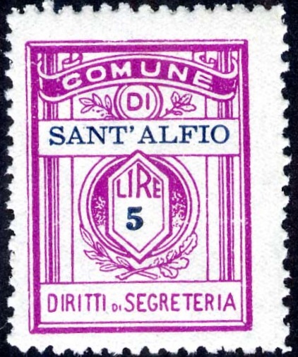Marca da Bollo del Comune di SANT´ALFIO su Carta Bianca di dimensioni 20 x 27,5 mm