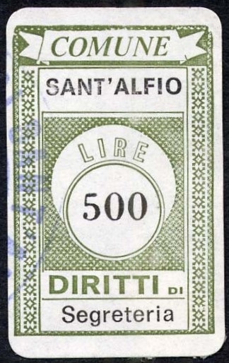 Marca da Bollo del Comune di SANT´ALFIO su Carta Bianca di dimensioni 19 x 30 mm