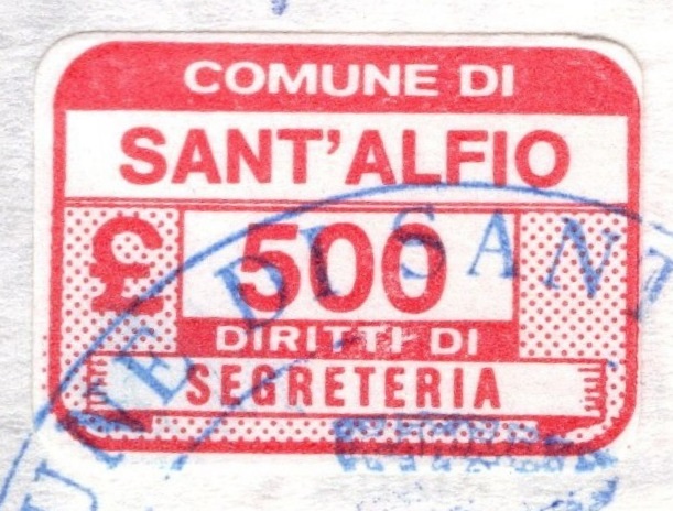 Marca da Bollo del Comune di SANT´ALFIO su Carta Bianca di dimensioni 20 x 14 mm