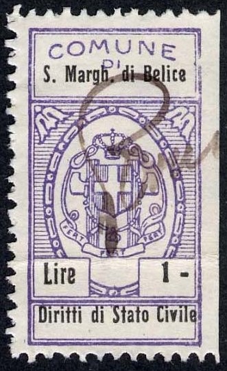 Marca da Bollo del Comune di SANTA MARGHERITA DI BELICE su Carta Bianca di dimensioni mm