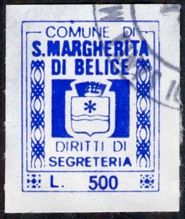 Marca da Bollo del Comune di SANTA MARGHERITA DI BELICE su Carta Bianca di dimensioni mm