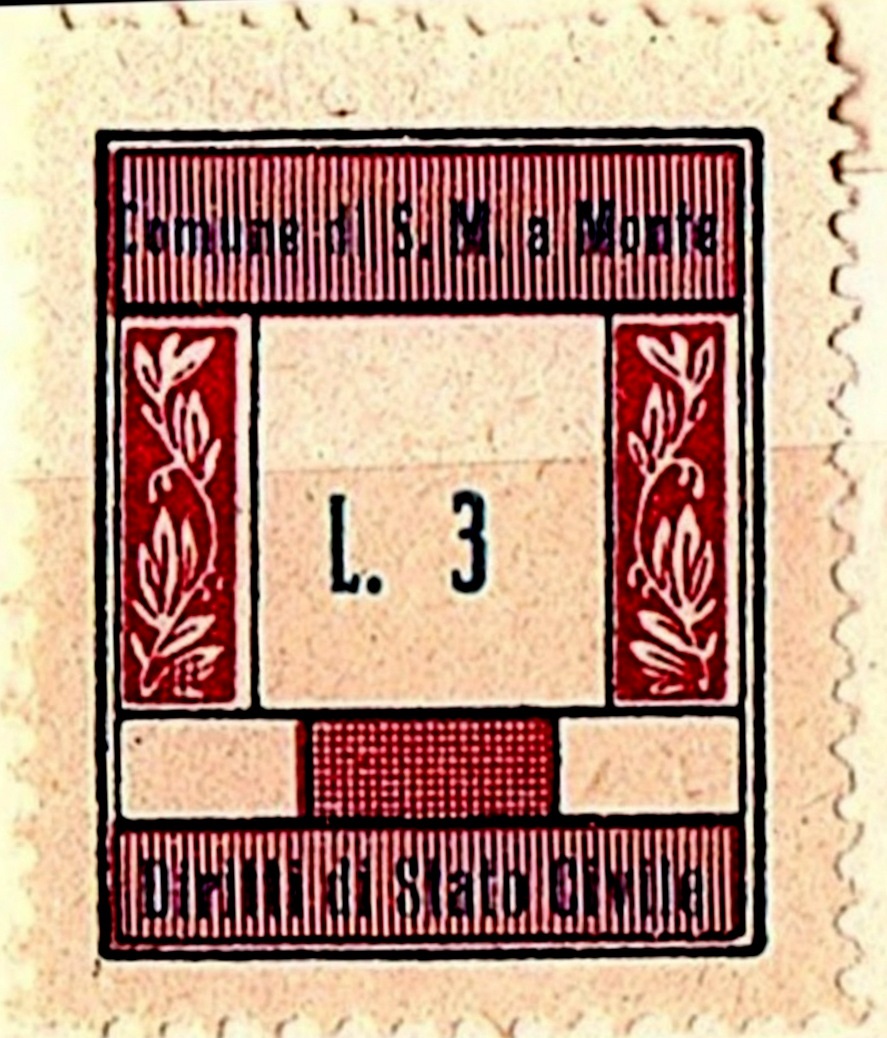 Marca da Bollo del Comune di SANTA MARIA A MONTE su Carta Bianca Sottile di dimensioni 23 x 29 mm