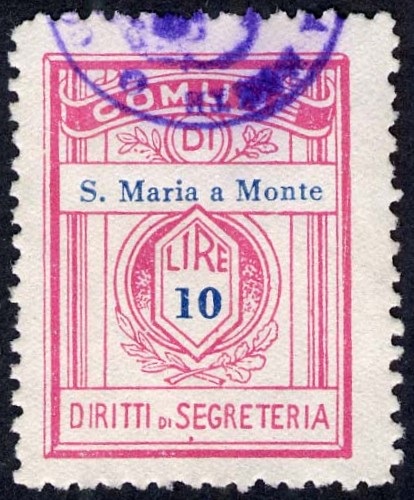 Marca da Bollo del Comune di SANTA MARIA A MONTE su Carta Bianca di dimensioni 21 x 27,5 mm