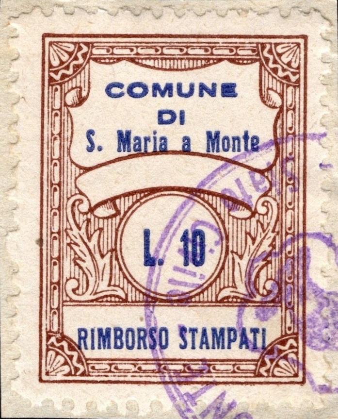 Marca da Bollo del Comune di SANTA MARIA A MONTE su Carta Bianca di dimensioni 22 x 28 mm