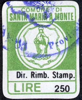 Marca da Bollo del Comune di SANTA MARIA A MONTE su Carta Bianca di dimensioni 14 x 17 mm