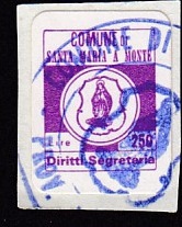 Marca da Bollo del Comune di SANTA MARIA A MONTE su Carta Bianca di dimensioni 15 x 16 mm