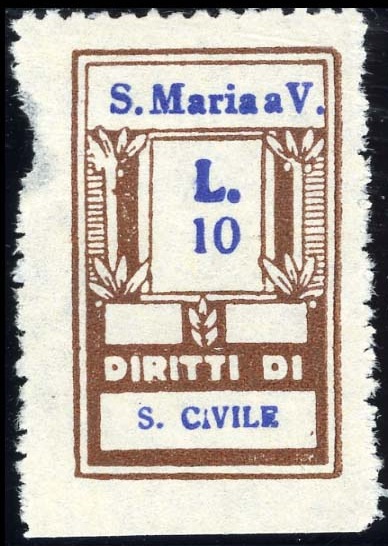 Marca da Bollo del Comune di SANTA MARIA A VICO su Carta Bianca di dimensioni 18,5 x 30 mm