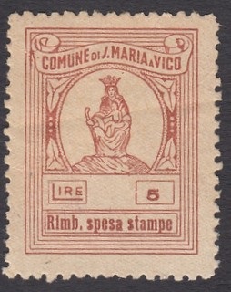Marca da Bollo del Comune di SANTA MARIA A VICO su Carta Bianca di dimensioni 22 x 28 mm