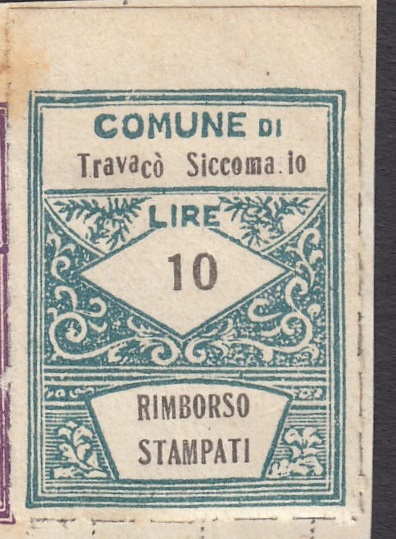 Marca da Bollo del Comune di TRAVACO´ SICCOMARIO su Carta Bianca Sottile di dimensioni 21,5 x 28 mm