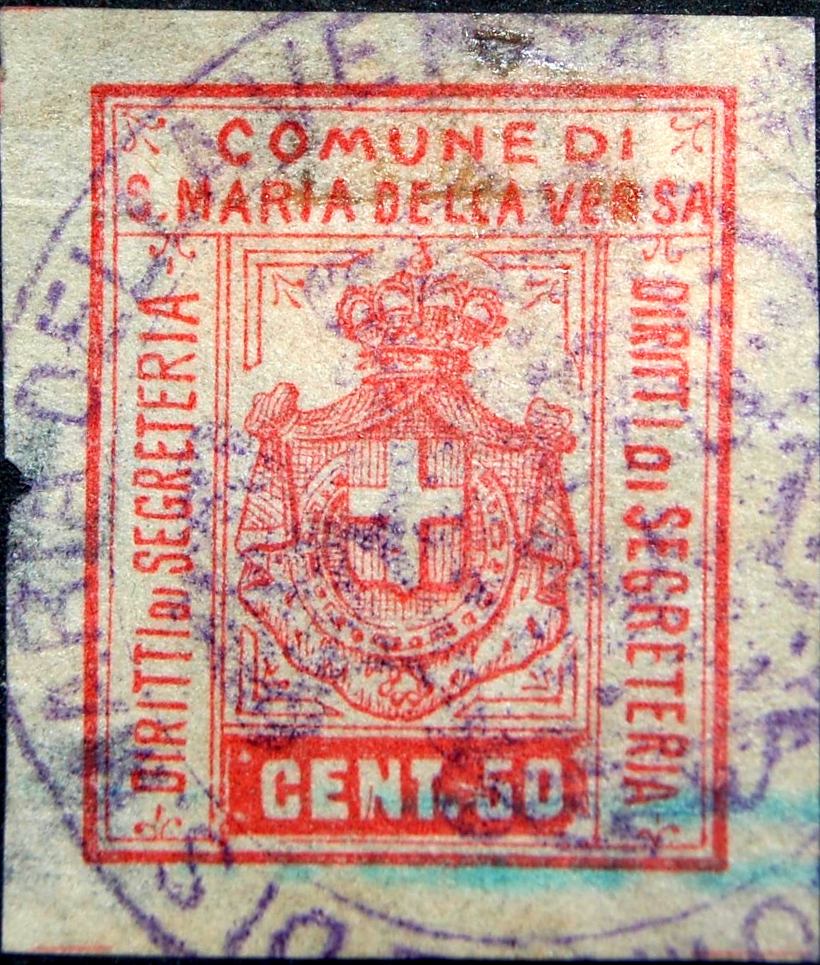 Marca da Bollo del Comune di SANTA MARIA DELLA VERSA su Carta Bianca di dimensioni 25 x 33 mm