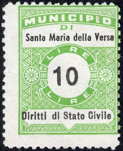 Marca da Bollo del Comune di SANTA MARIA DELLA VERSA su Carta Bianca di dimensioni 22 x 29 mm