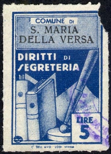 Marca da Bollo del Comune di SANTA MARIA DELLA VERSA su Carta Bianca Sottile di dimensioni 21 x 32,5 mm