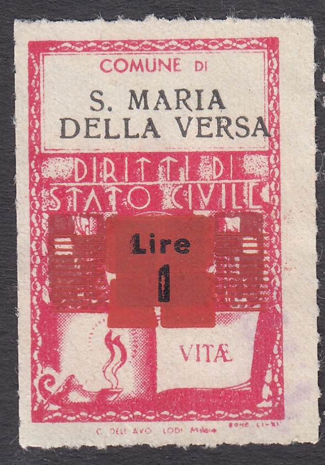Marca da Bollo del Comune di SANTA MARIA DELLA VERSA su Carta Bianca Sottile di dimensioni 21 X 32 mm