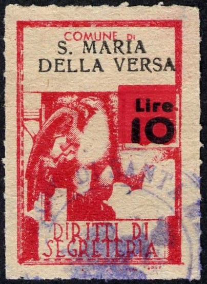 Marca da Bollo del Comune di SANTA MARIA DELLA VERSA su Carta Bianca Sottile di dimensioni 21 X 32 mm
