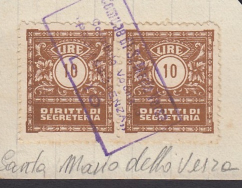 Marca da Bollo del Comune di SANTA MARIA DELLA VERSA su Carta Bianca di dimensioni 21 x 25 mm