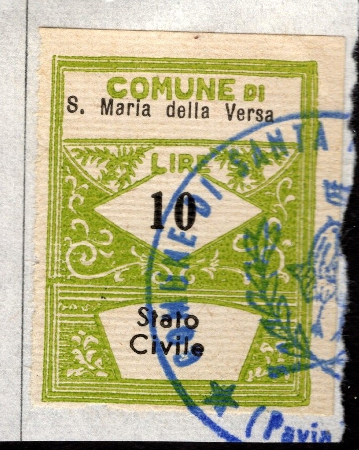 Marca da Bollo del Comune di SANTA MARIA DELLA VERSA su Carta Bianca di dimensioni 23 X 30 mm