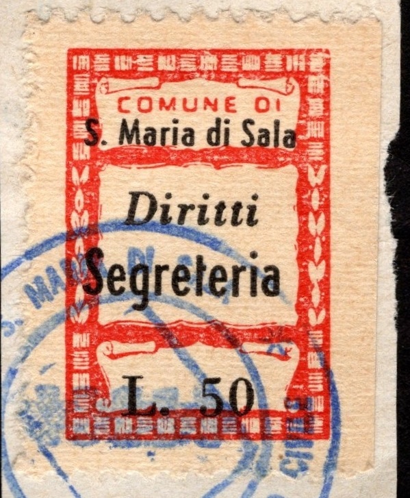 Marca da Bollo del Comune di SANTA MARIA DI SALA su Carta Bianca di dimensioni 21 X 32 mm