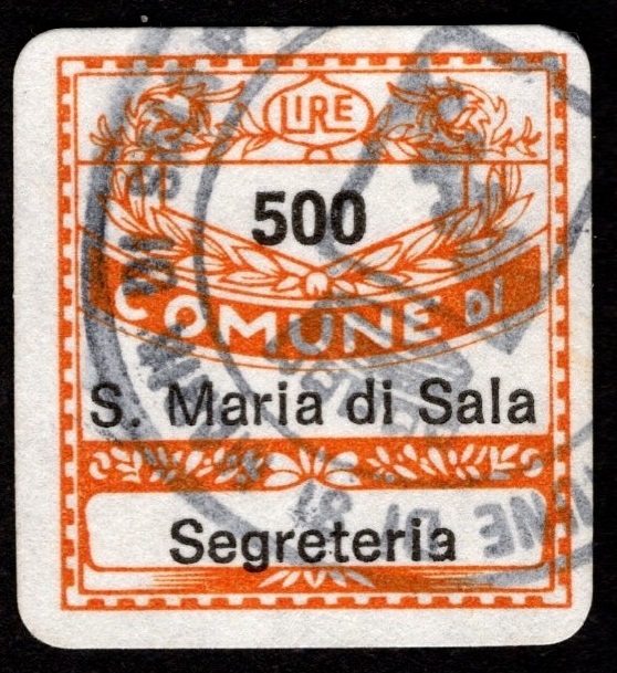 Marca da Bollo del Comune di SANTA MARIA DI SALA su Carta Bianca di dimensioni 20 x 20 mm