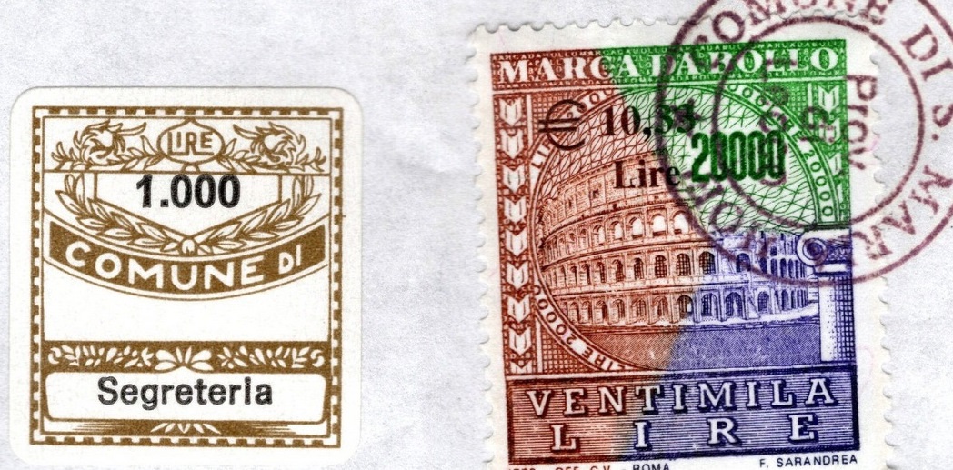 Marca da Bollo del Comune di SANTA MARIA HOE su Carta Bianca di dimensioni 20 x 20 mm