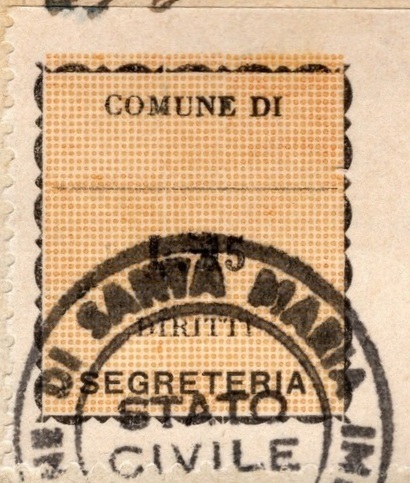Marca da Bollo del Comune di SANTA MARIA IMBARO su Carta Bianca di dimensioni 23 x 29 mm