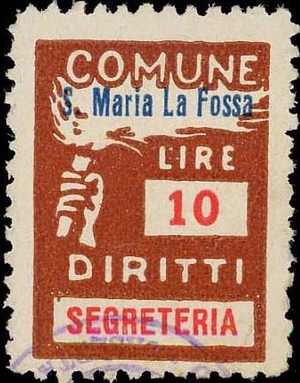 Marca da Bollo del Comune di SANTA MARIA LA FOSSA su Carta Bianca Sottile di dimensioni 18,5 x 26 mm