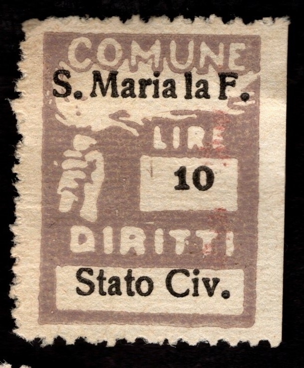 Marca da Bollo del Comune di SANTA MARIA LA FOSSA su Carta Bianca Sottile di dimensioni 18,5 x 26 mm