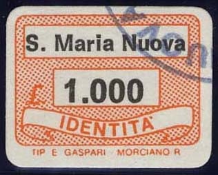 Marca da Bollo del Comune di SANTA MARIA NUOVA su Carta Bianca di dimensioni 19,5 x 13,5 mm