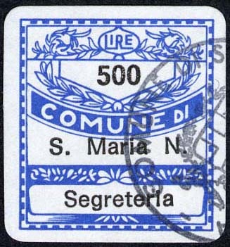 Marca da Bollo del Comune di SANTA MARIA NUOVA su Carta Bianca di dimensioni 19,5 x 21 mm