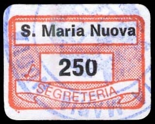 Marca da Bollo del Comune di SANTA MARIA NUOVA su Carta Bianca di dimensioni 19,5 x 13,5 mm