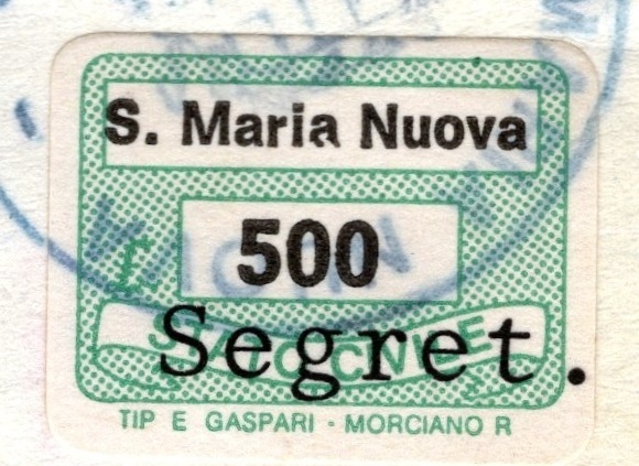 Marca da Bollo del Comune di SANTA MARIA NUOVA su Carta Bianca di dimensioni 19,5 x 13,5 mm