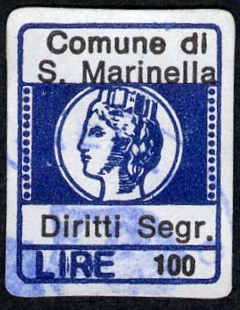 Marca da Bollo del Comune di SANTA MARINELLA su Carta Bianca di dimensioni 16 x 20 mm