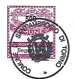 Marca da Bollo del Comune di SANT´AMBROGIO DI TORINO su Carta Bianca Sottile di dimensioni 21 X 27 mm