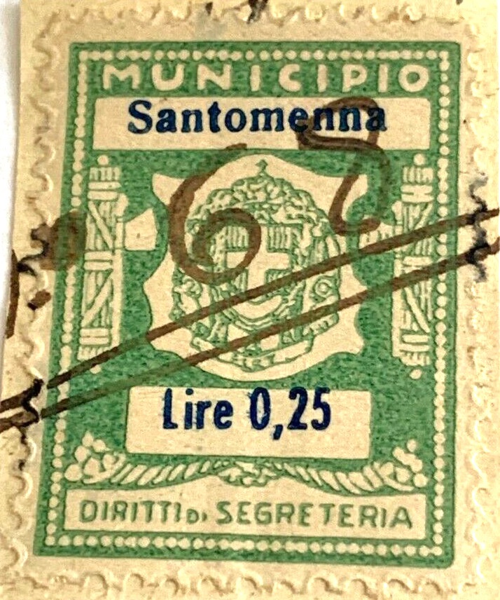 Marca da Bollo del Comune di SANTOMENNA su Carta Bianca di dimensioni 22 x 28 mm