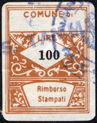 Marca da Bollo del Comune di SAN TAMMARO su Carta Bianca di dimensioni 17,5 x 22,5 mm
