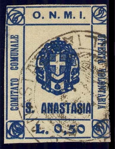 Marca da Bollo del Comune di SANT´ANASTASIA su Carta Bianca di dimensioni 24,5 x 31,5 mm