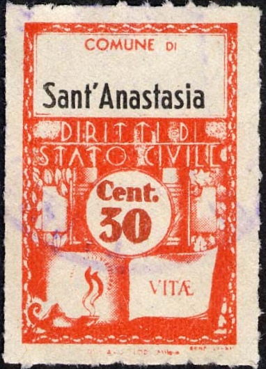 Marca da Bollo del Comune di SANT´ANASTASIA su Carta Bianca di dimensioni 21 x 33 mm