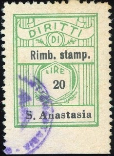 Marca da Bollo del Comune di SANT´ANASTASIA su Carta Bianca Sottile di dimensioni 21 x 28,5 mm