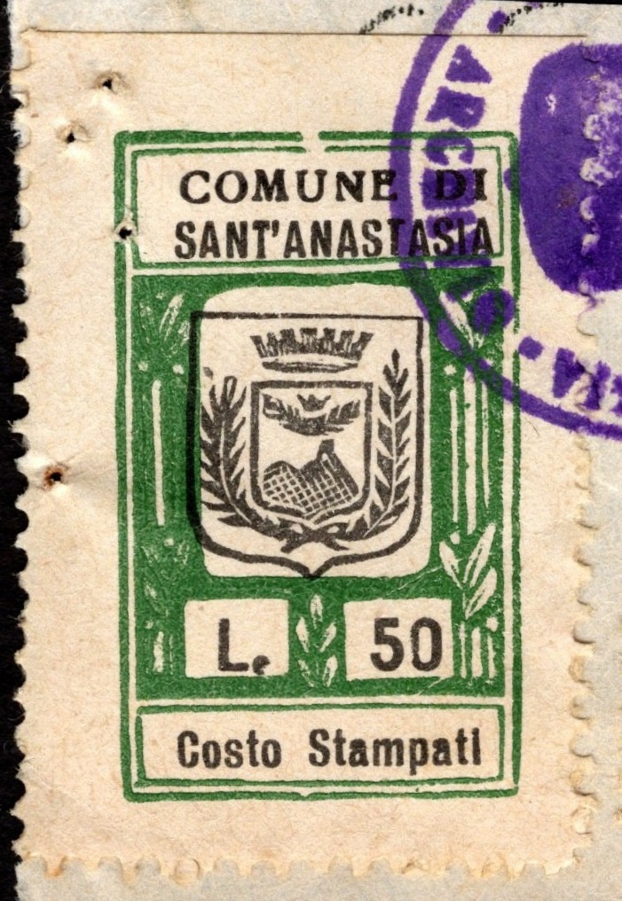 Marca da Bollo del Comune di SANT´ANASTASIA su Carta Bianca di dimensioni 21 x 30 mm