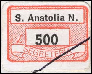 Marca da Bollo del Comune di SANT´ANATOLIA DI NARCO su Carta Bianca di dimensioni 19 x 14 mm