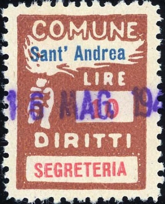 Marca da Bollo del Comune di SANT´ANDREA DI CONZA su Carta Bianca Sottile di dimensioni 18,5 x 25 mm