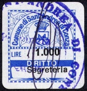 Marca da Bollo del Comune di SANT´ANDREA DI CONZA su Carta Bianca di dimensioni 19 x 21 mm