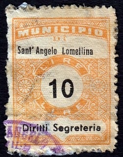 Marca da Bollo del Comune di SANT´ANGELO LOMELLINA su Carta Bianca di dimensioni 23 x 29 mm