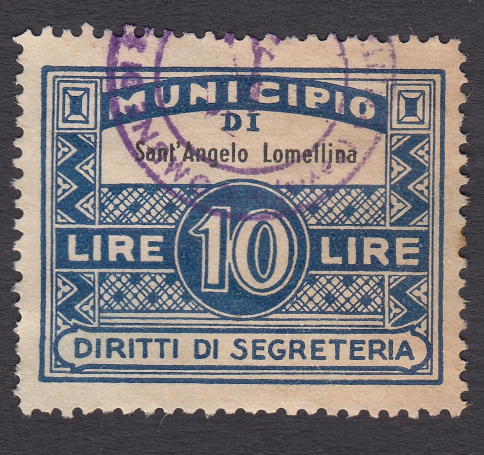 Marca da Bollo del Comune di SANT´ANGELO LOMELLINA su Carta Bianca Sottile di dimensioni 34 x 26 mm
