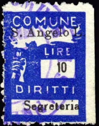 Marca da Bollo del Comune di SANT´ANGELO LOMELLINA su Carta Bianca di dimensioni 18,5 x 26 mm