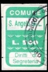 Marca da Bollo del Comune di SANT´ANGELO LOMELLINA su Carta Bianca di dimensioni 18 x 26 mm
