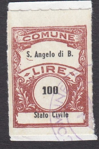 Marca da Bollo del Comune di SANT´ANGELO DI BROLO su Carta Bianca di dimensioni 22 x 28 mm