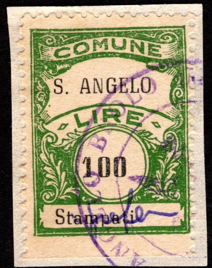 Marca da Bollo del Comune di SANT´ANGELO DI BROLO su Carta Bianca di dimensioni 22 x 28 mm