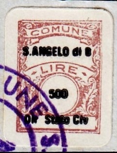Marca da Bollo del Comune di SANT´ANGELO DI BROLO su Carta Bianca di dimensioni 14 x 18,5 mm