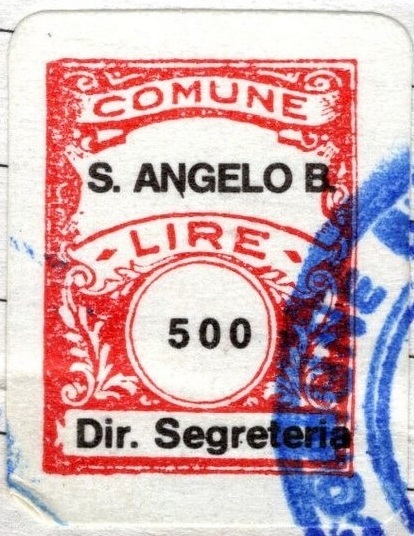 Marca da Bollo del Comune di SANT´ANGELO DI BROLO su Carta Bianca di dimensioni 14 x 18,5 mm